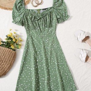 New Shein VCAY XS Polka Dot Ruched Bust Dress